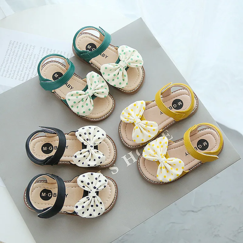 Обувь принцессы для девочек новые женские детские пляжные туфли на плоской подошве с бантом мягкие темпераментные повседневные сандалии