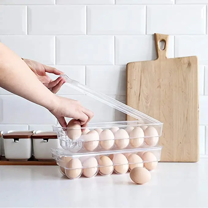 set of  2 Refrigerator 12 Egg Tray portable Stackable Egg Organizer Container Bins With Lid egg holder
