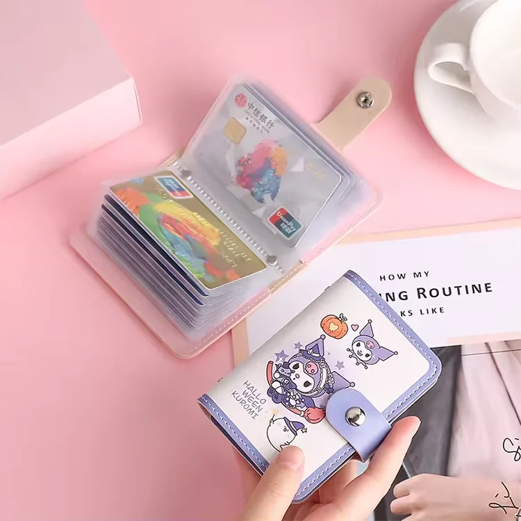 acrylic id card holder cute retractable mini leather credit card holder soft pu credit card organizer for women and girl