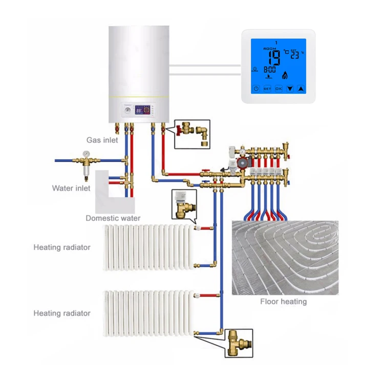 HY08BW Popular underfloor heating hvac room thermostat thermostatic valves gas water heater remote control