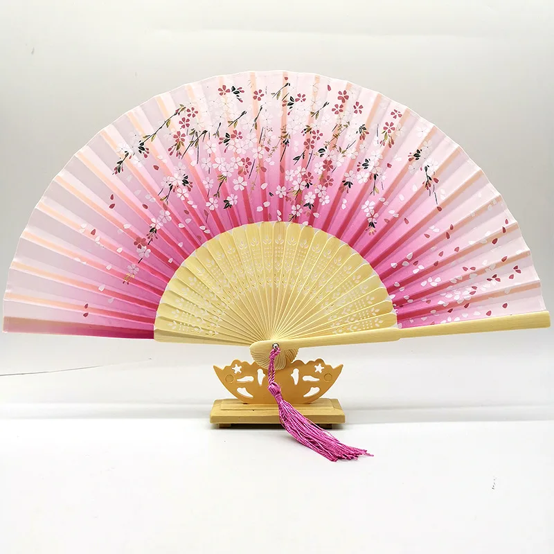 Low MOQ Cheap Price Custom Printed Folding Bamboo Fabric Fan Foldable Hand Fan