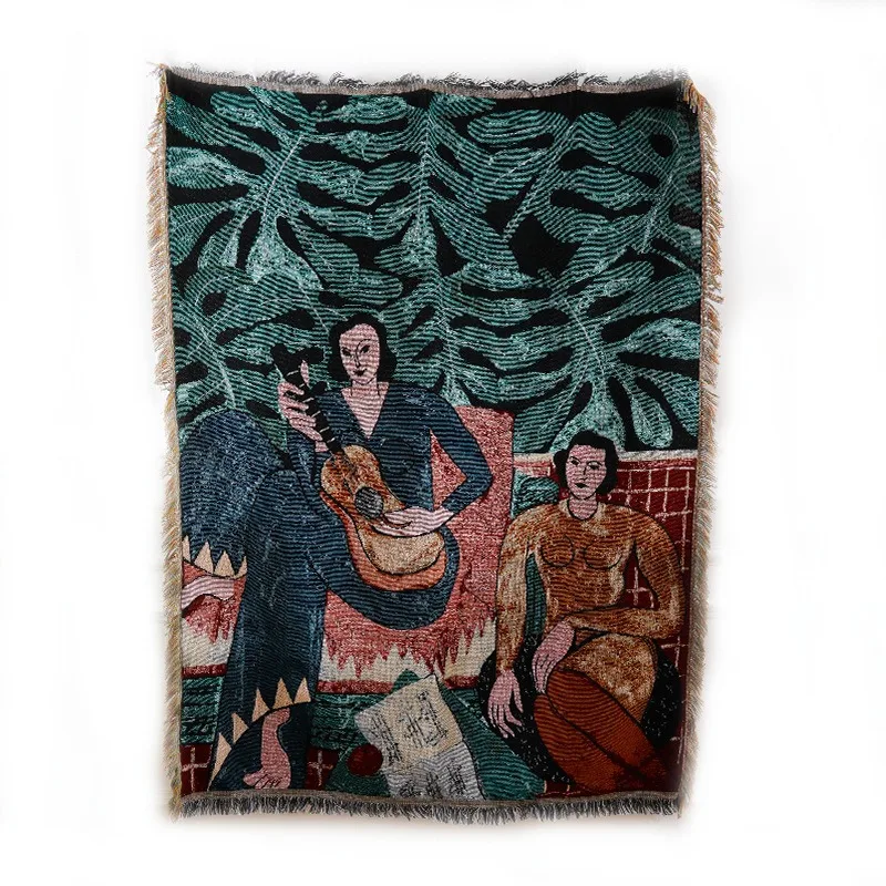 Wholesale custom logo decorate throw sofa blanket bohemia tassels tapestry jacquard woven blanket