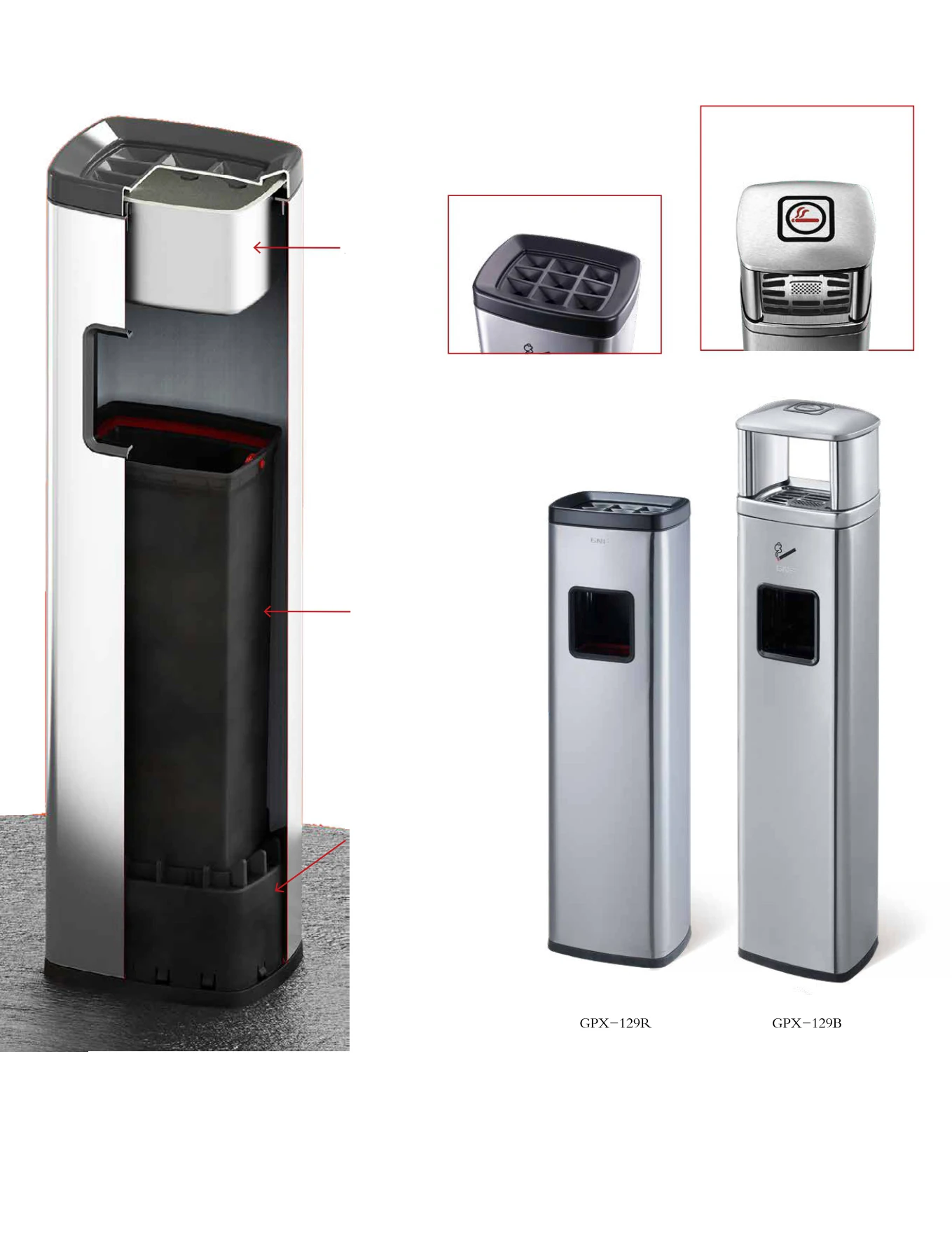 China Supply Ashtray Smoking Stand,  Outdoor Stainless Steel Ashtray with  Trash Can Manufacturer for Hotel Spaces