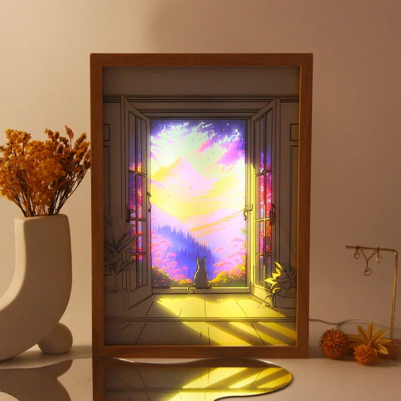 Light Art Frame The Collision of Light and Art Sunlight Painting Box LED Light and Shadow Painting Frame Beside Lamp