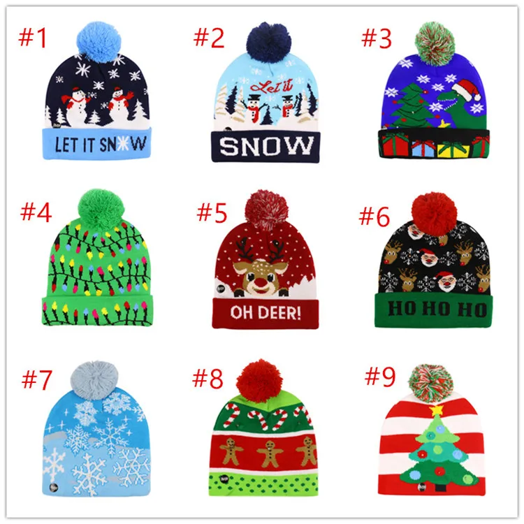 Оптовая продажа, новые зимние праздничные шапки с помпонами для рождественской вечеринки, детские шапки со светодиодной подсветкой, женские рождественские вязаные шапочки со светодиодами, шапка