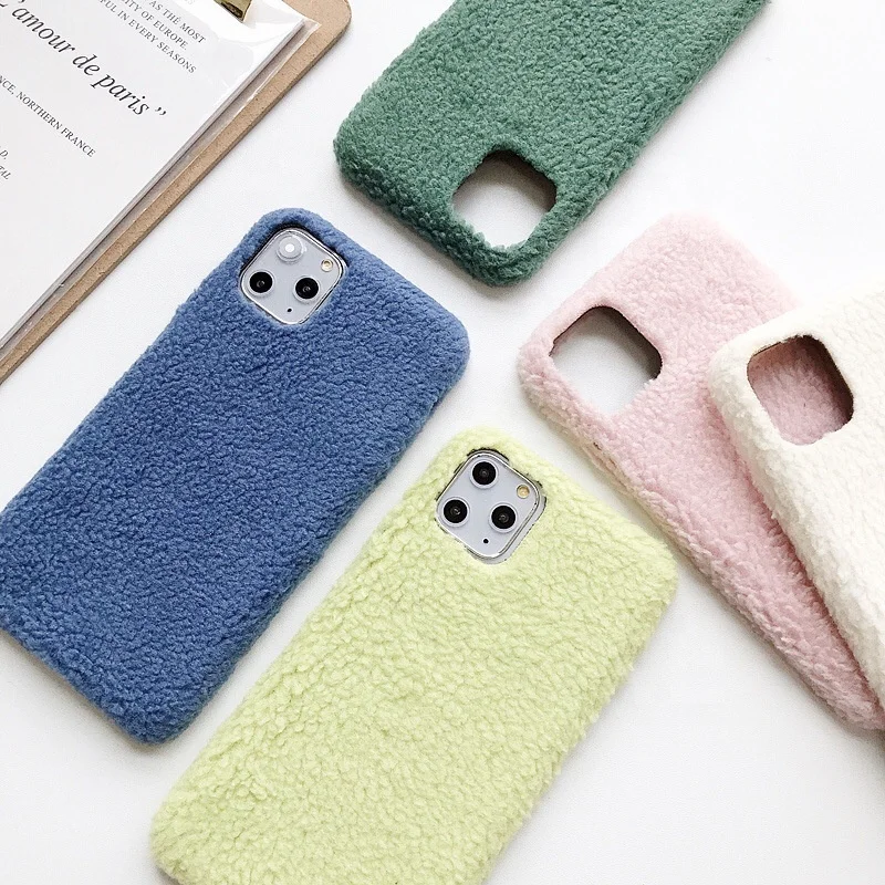 Wool fabric cloth candy pink girl cell phone case for iphone 11 pro max
