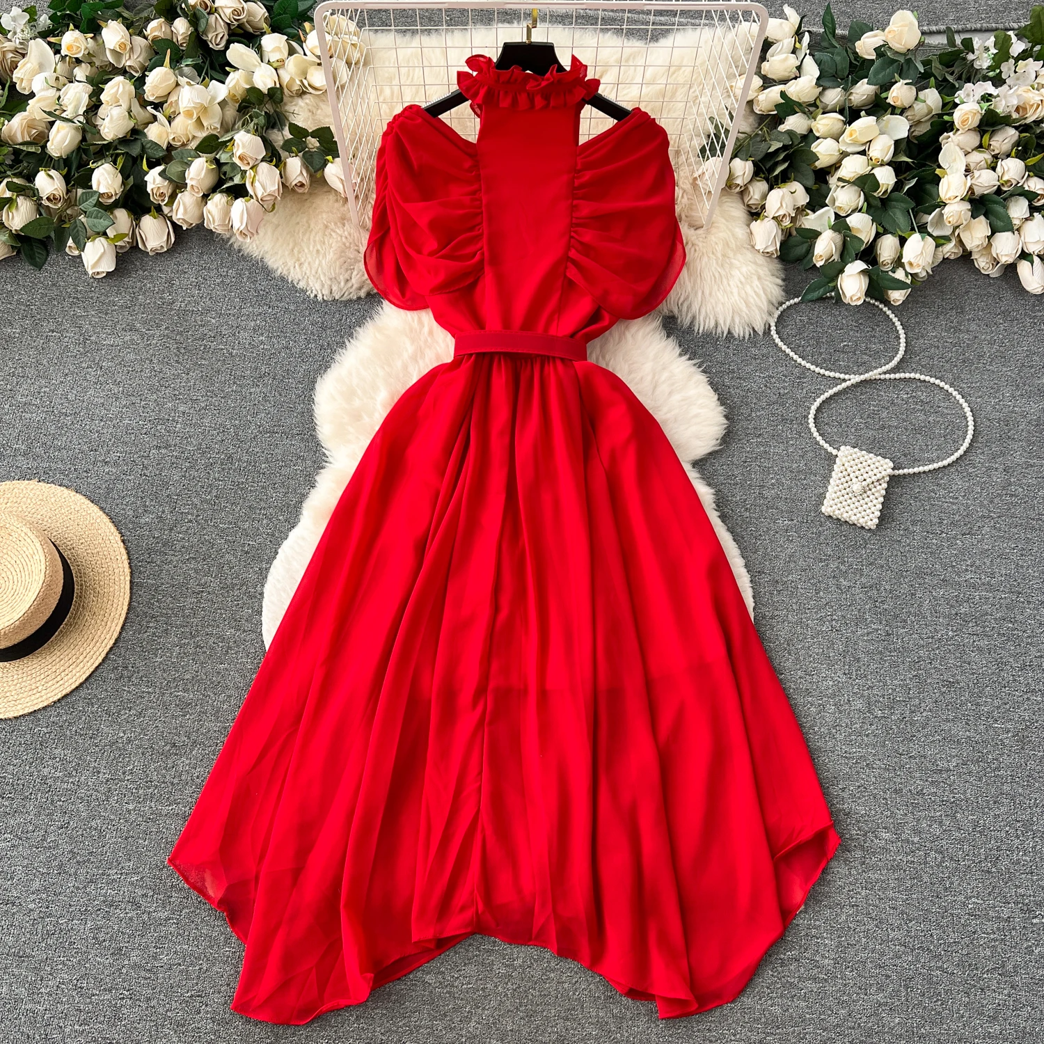 High Quality Casual Tunic Slim Midi Dress For Women Empire Hollow Out Lace Dresses Ladies Elegant Dresses Clothes Women