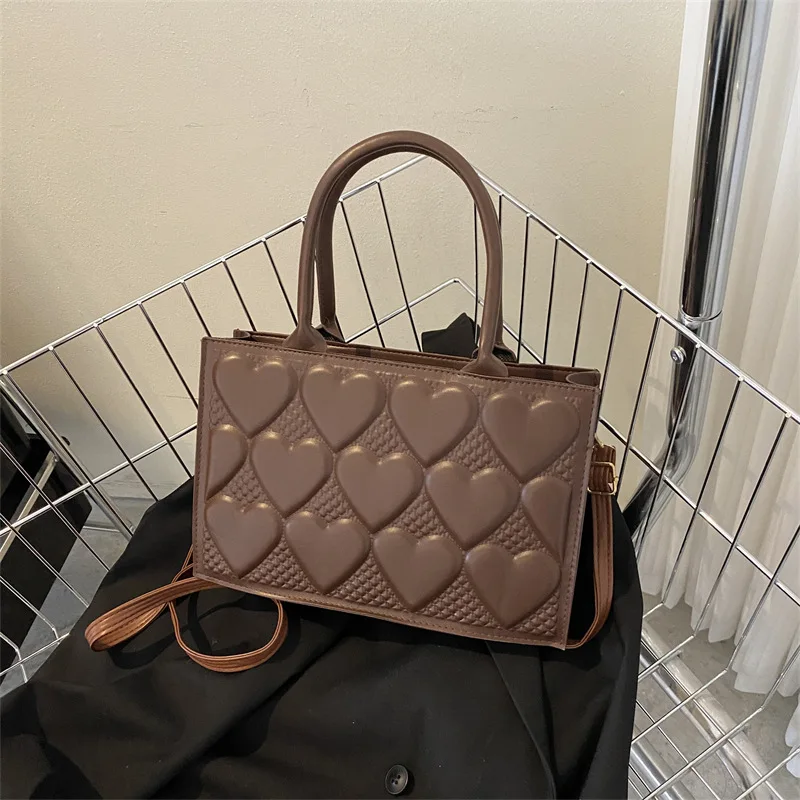 Luxury Designer Brand Love Handbag Leather Indentation Shoulder Bag Lady PU Heart Tote Bag