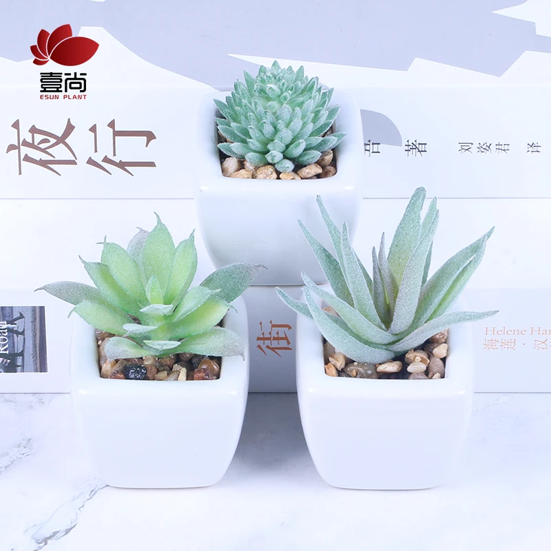 ES1165 3pcs Set Succulents Artificial Green Plants With Pots Decoration For Balcony Table Desktop