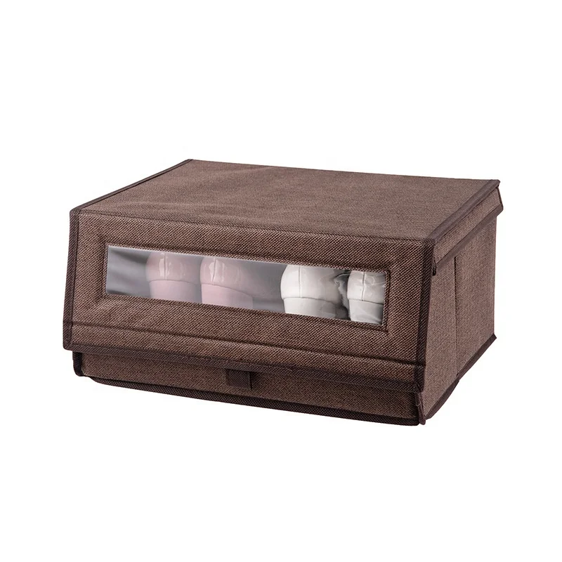 Folding Fabric Storage Box Transparent Shoe Boxes With Lid Dust-proof Sundries Toy Clothes Organizer Portable Travel Storage Bin