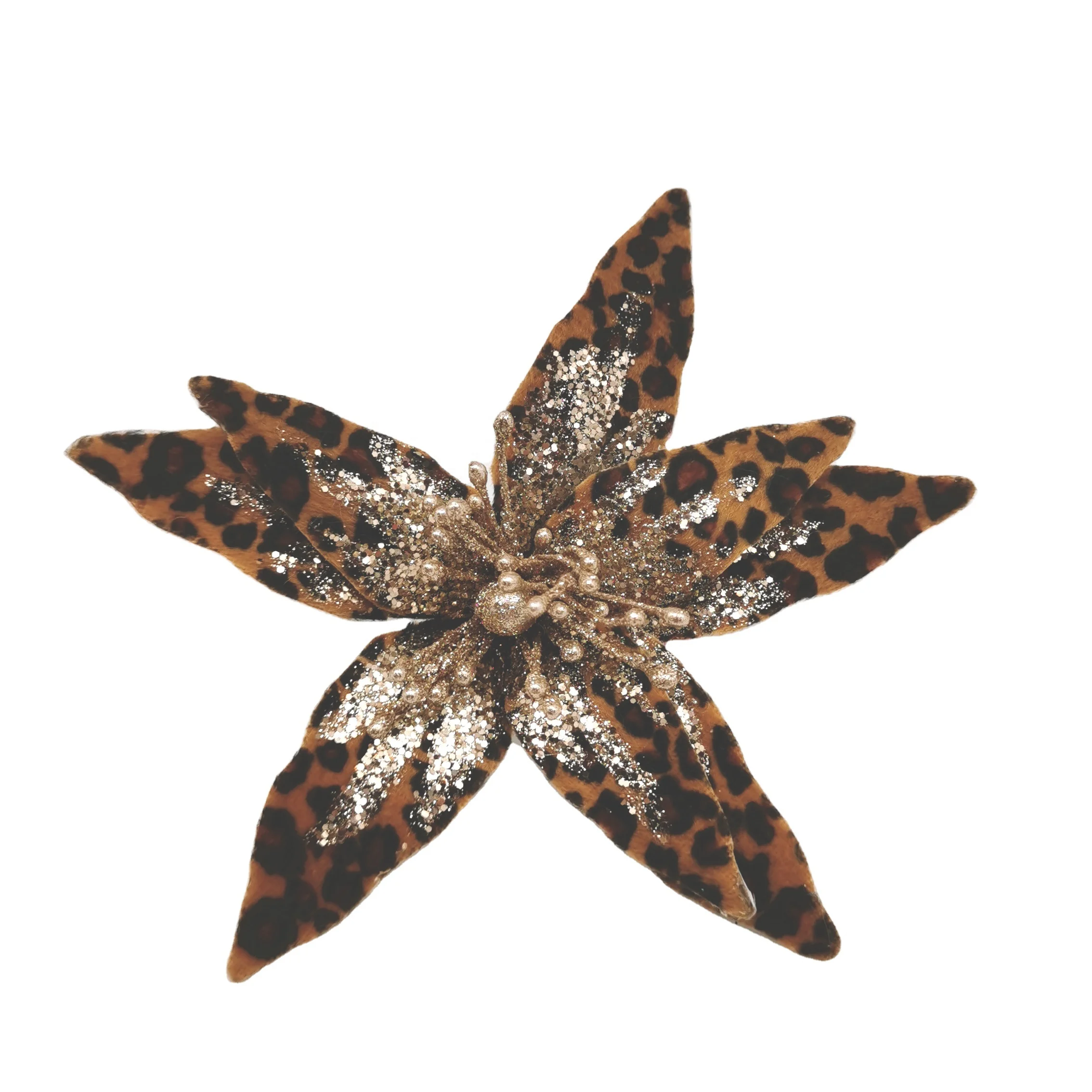 Wholesale Fabric Xmas Poinsettia Glitter Christmas Artificial Flower Pick Decoration For Home Christmas Decor