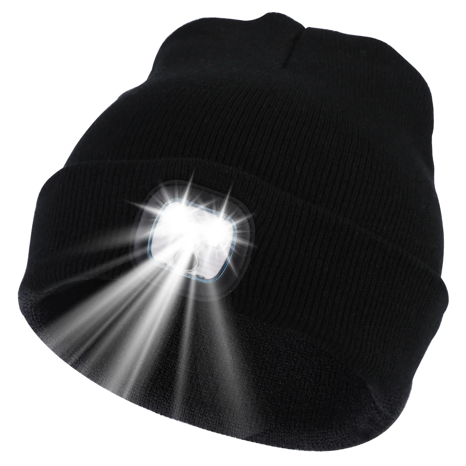 USB Rechargeable Night Flashlight Knitted Hat LED Lighted Winter Beanie 4 Headlamp Winter Beanie Hat with Light