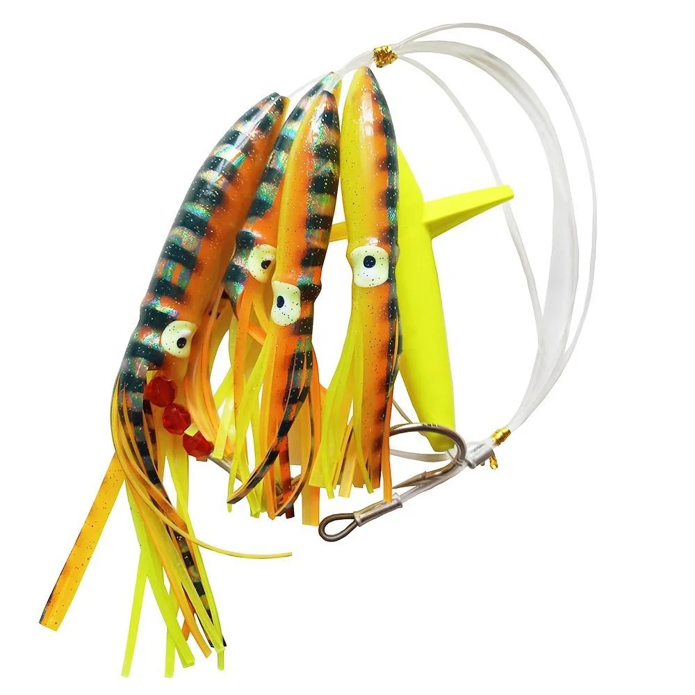 OEM squids sea bird teaser sets trolling fishing lure fishing tackle tuna marline Daisy Chain Rig hook bulb squid skirt factory