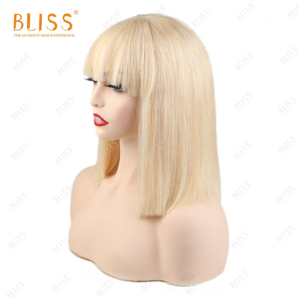 Bliss 13x4 613 Lace Frontal Bob Bangs Wig Blonde 613 Human Hair Lace Front Bob Wigs With Bangs Short 613 Transparent Lace Wigs