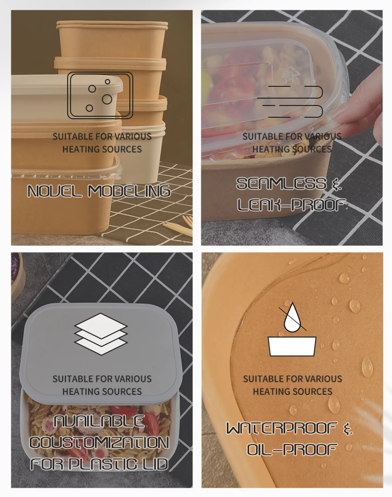 SenAng01 Carry Out box Kraft Paper eco friendly to go Containers for Food Snack kraft paper rectangle Square Paper bowl