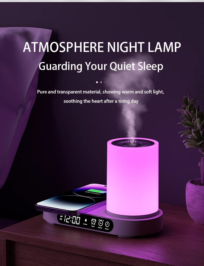 2024 New High Quality Ultrasonic Mist Humidifier Multifunction Aroma Diffusers with Music Speaker, Clock, LED Night Light