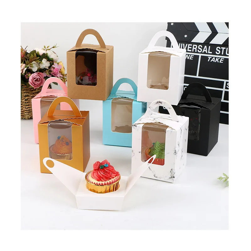 Multi-color Professional food grade Small Cake Tall Cupcake Paper Packaging Gift Box With PVC Clear Window