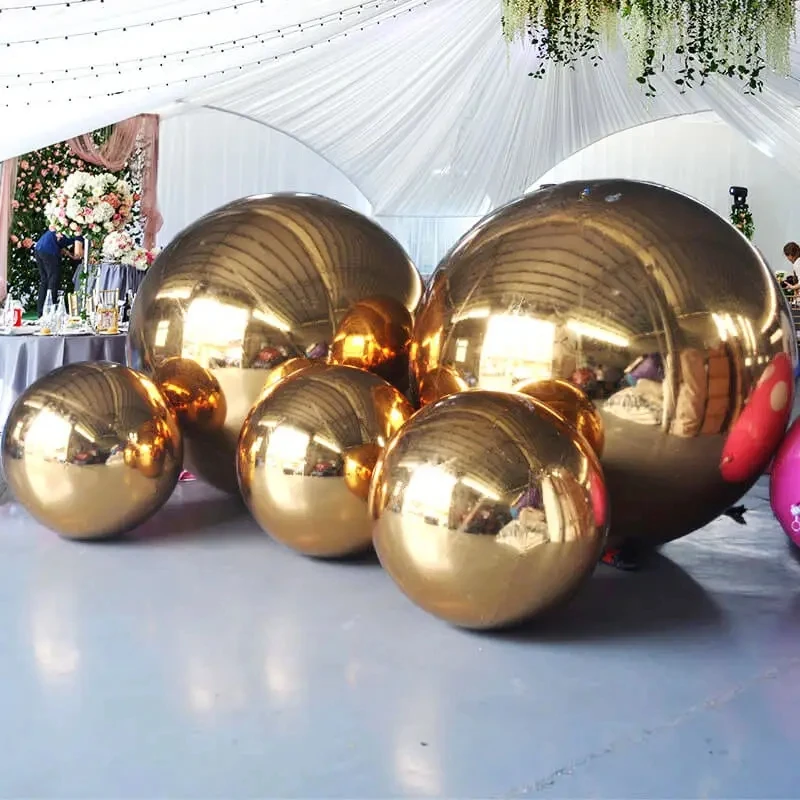 Gold Inflatable Mirror Ball Giant Sphere Wedding Party Events Decor Metallic Reflective Disco PVC Big Shiny Balls Mirror Balloon