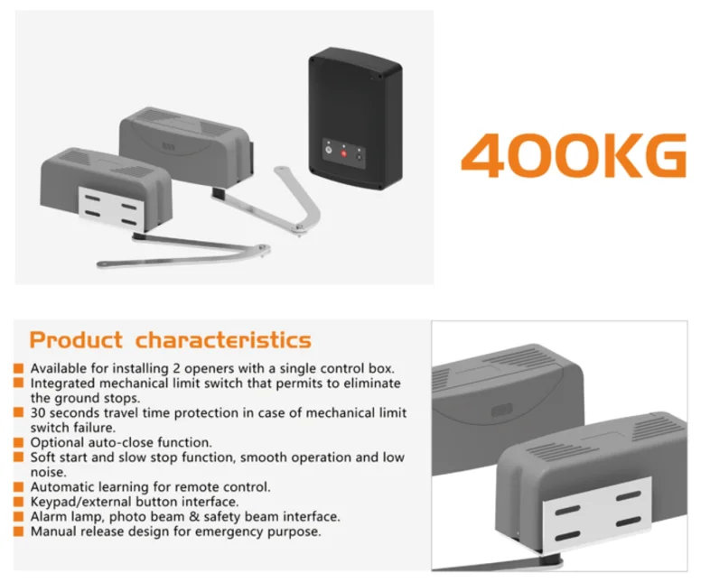 Heavy Duty 220V 110V 200W Motor Power Mechanical Limit Switch Electric gate control automatic PK400AC Swing gate opener