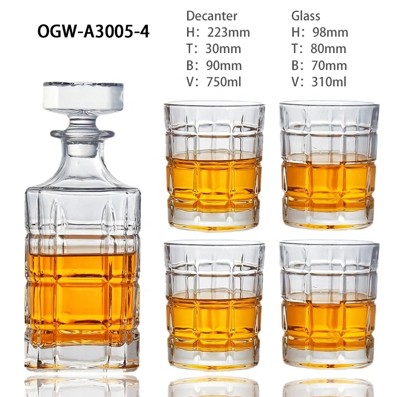750ml Spot Cheap Goods Four Glass Set Gift Box Crystal Whiskey Bottle Whiskey Set