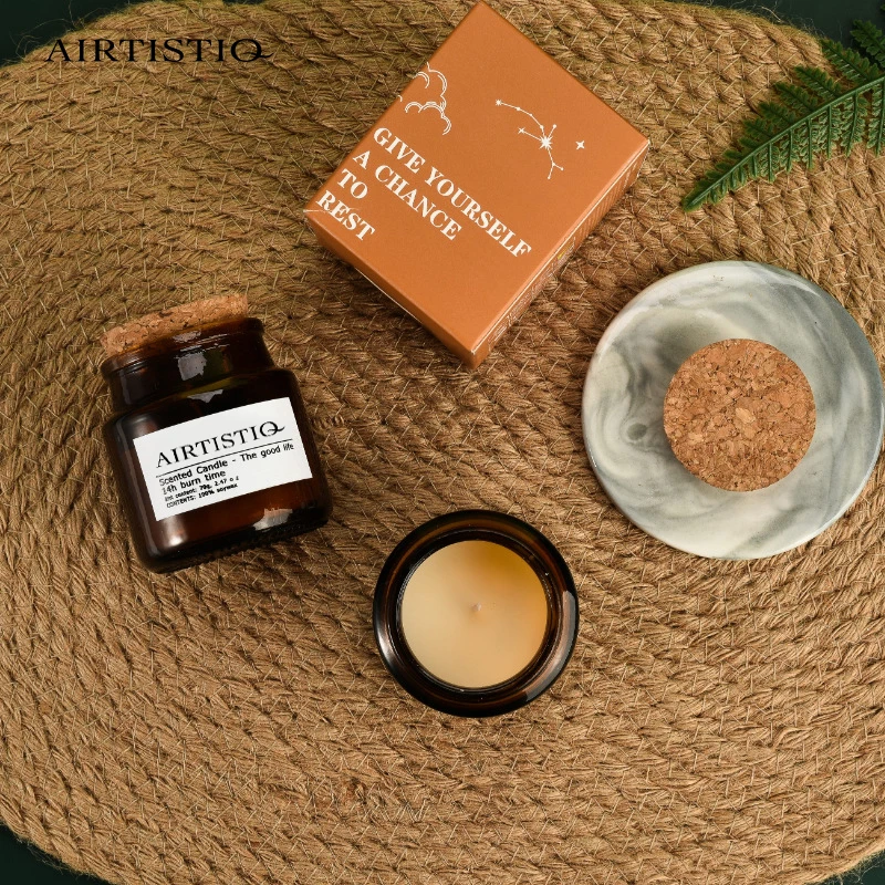 Hot Sell Custom Luxury Private Label Premium Peach 2.46oz 70g Soy Wax Mini Scented Candles Amber Glass Scented Candle with Lid