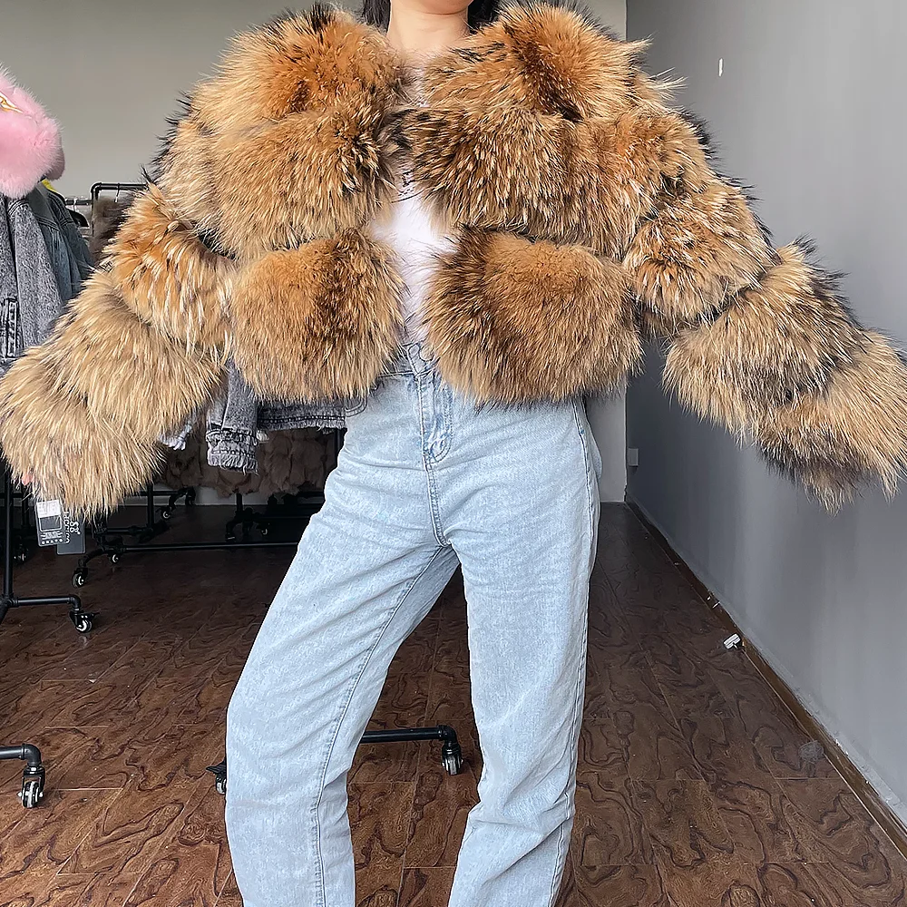 Black Friday Sale QIUCHEN QC1862 2021 HOT SALE Winter Women Luxury Fluffy Jacket Fashion Real Fox Raccoon Fur Coat