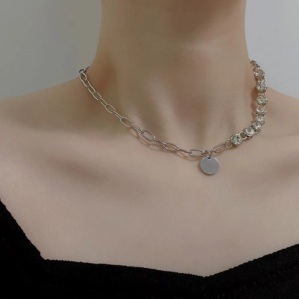 Fashionable round Neck Chain Splicing Necklace with Large Zircon Cool Versatile Clavicle Chain for Dinner Parties Trendy Style