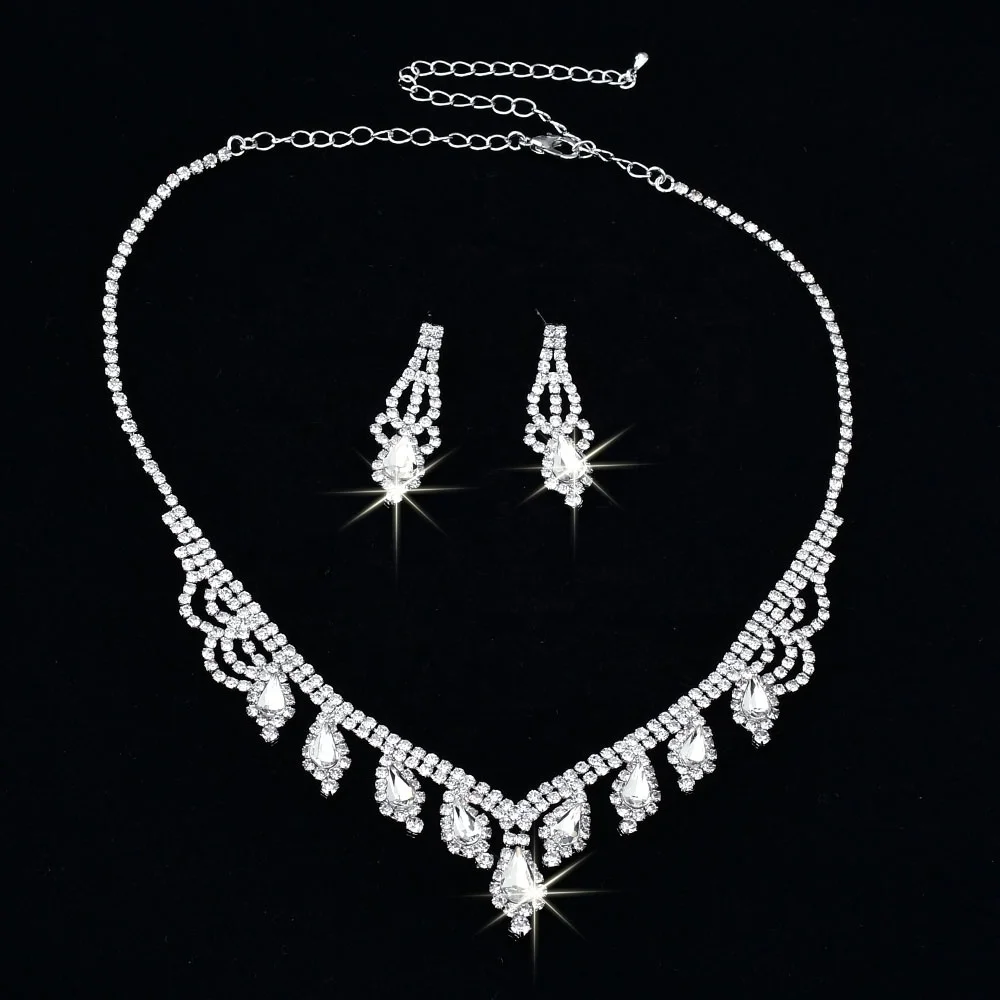  Brand Elegant Rhodium Rhinestone Necklace Earring Jewelry Set Bridal