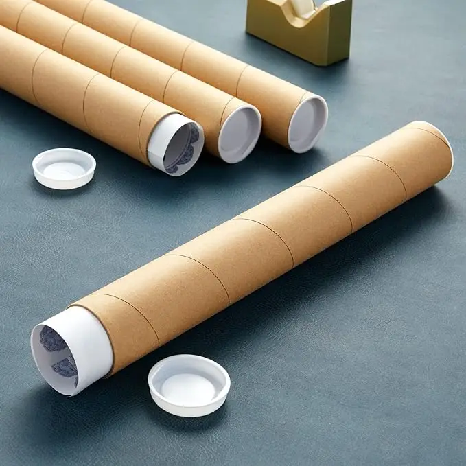 Kraft Paper Mailing Poster Tube With Caps For Shipping Packing Bulk Round Packaging Cardboard Mailers Art Prints Maps Blueprint
