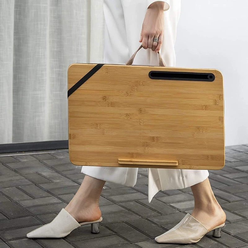 Small Portable Computer Desks with 100% Bamboo Desktop Adjustable Pillow Cushion Lap Desk Durable Laptop Stands