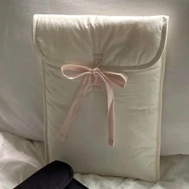 11-13 Inch Cotton Fabric Travel Pouch Bag Ballet-Inspired Pink Bow Clip-On Laptop & Tablet Bag for iPad Pro Laptop Sleeve