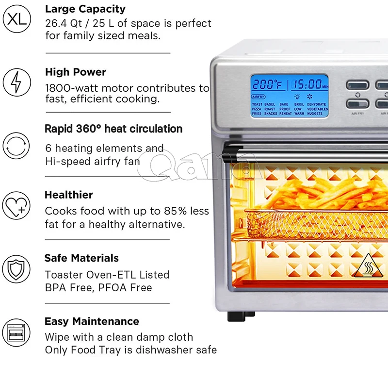 QANA Factory Wholesale OEM food processors tefal Electric Deep Fryer Smart Intelligent Smokeless Air Fryer OVEN horno para pan