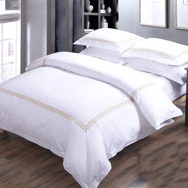 100% Cotton  Bed Sheet  500TC Fitted Bedsheet 4-In-1Bedspread White Bedding Set for Hotel