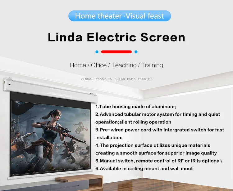Top quality 3d electric projector screen 150 inch 200 300