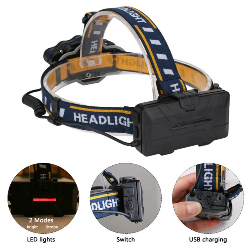 Super Bright Waterproof 6led USB Rechargeable Hard Hat Light Head Flashlight LED Headlamp With Back Red Warning For Camping