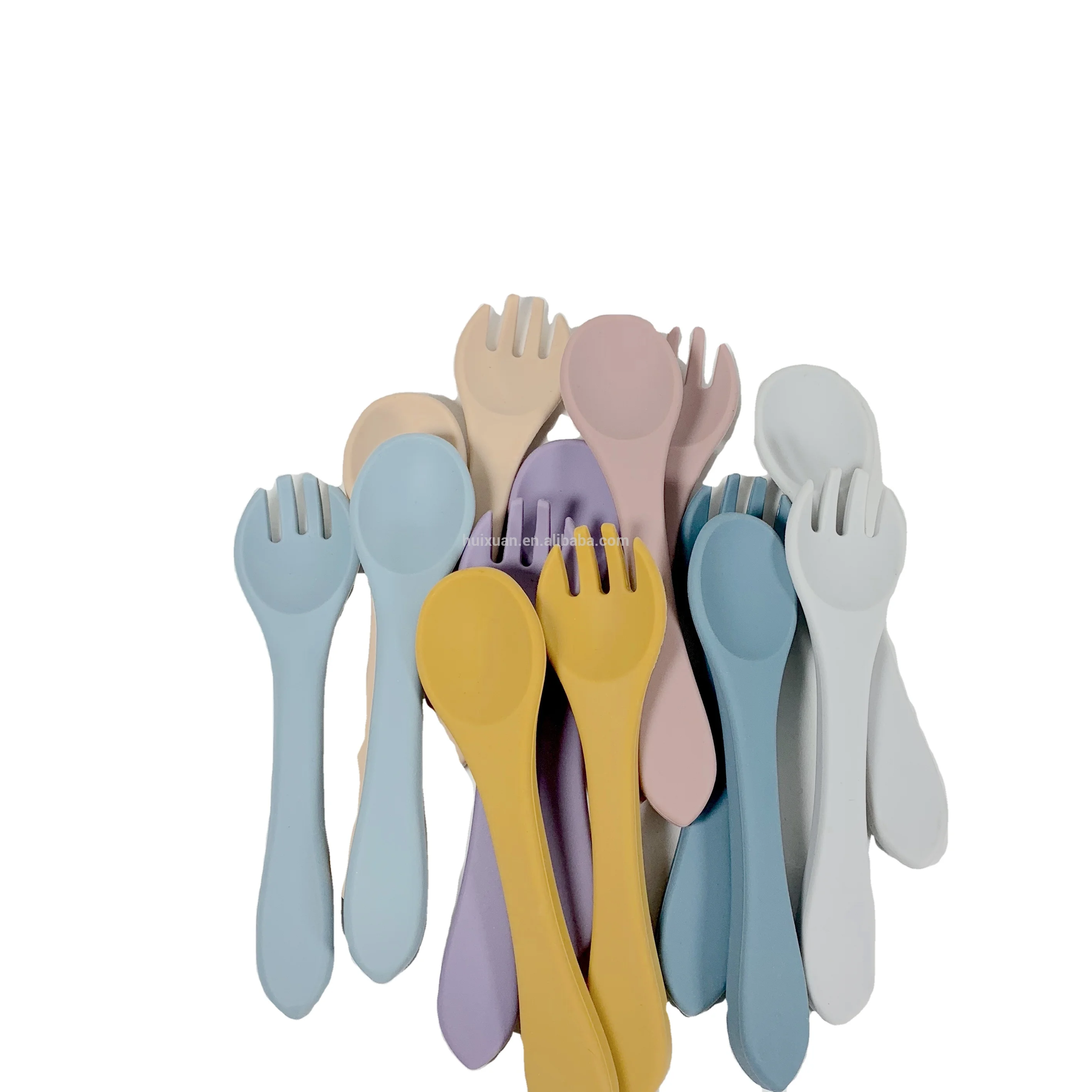 Colorful Food Grade BPA Free Silicone Soft Spoon AND Fork Feeding Set For All Age Wholesale