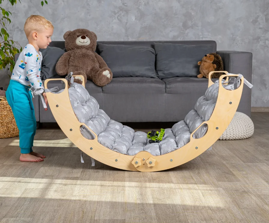 W166 Large Climbing Foldable Arch with Pillow, Montessori arch rocker with rock ramp and slide, arch rocker cushion
