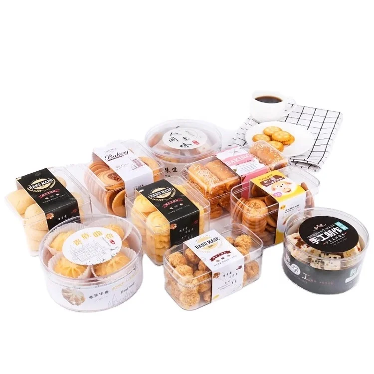 Transparent Recycled food packaging boxes PS Plastic box for cookie cake snacks