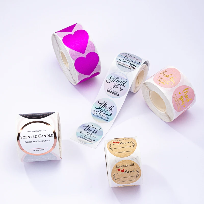 Custom Printed Labels Roll Synthetic Paper Adhesive Round Logo Sticker Thank You Label Tags For Small Business Logo
