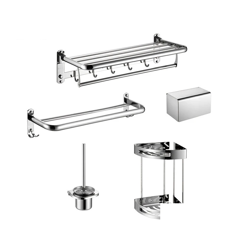 5-Piece Bathroom Pendant Set Includes Towel Rack Towel Bar Storage Rack Toilet Brush Tissue Box Construction Sites Hotels