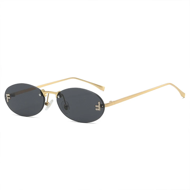 New Design  Fashion Super Star Oval Sunglasses Double F Logo With Diamonds Rimless Women Sun Glasses For Men  2023