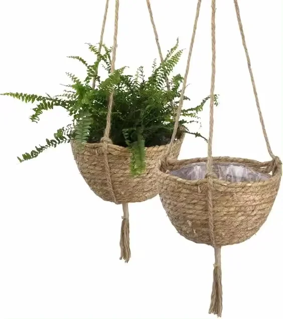 Natural Seagrass Hanging Planter Basket Set Boho Decor Plant Pot Cover Pack 2 for Indoor and Outdoor Garden Space