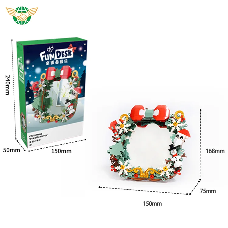 Christmas Wreath Mirror Decoration Building Blocks Assembly Building Blocks Wreath Mirror Decor Blocks 3D Photo For Girls Toys