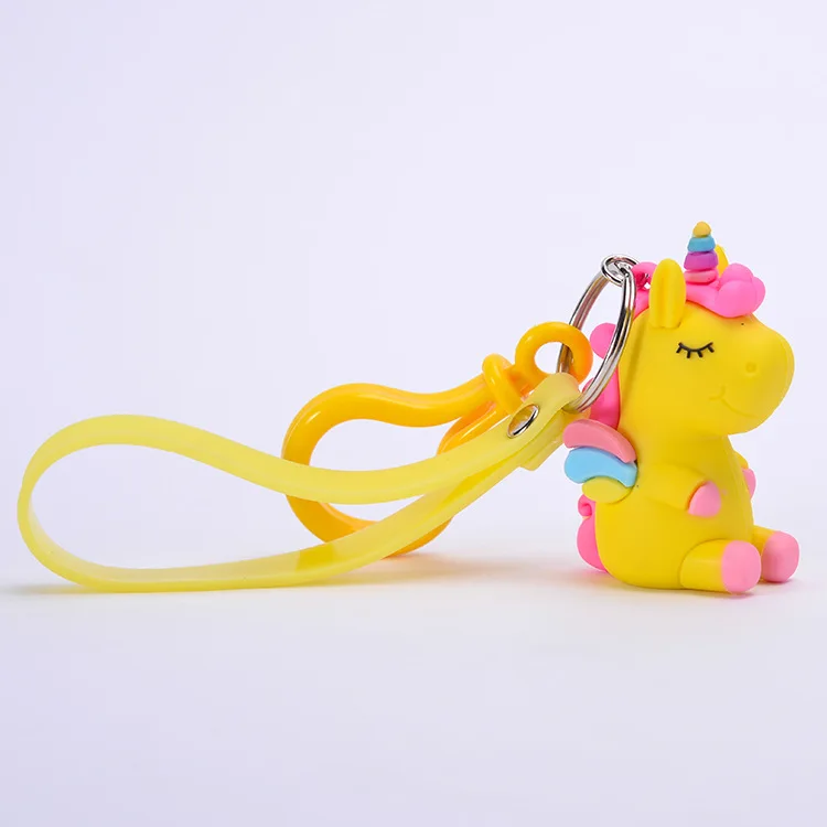 Cute 3d anime figure keychains custom pvc silicone animal rainbow horse shape design girls children pendant keychain for bag