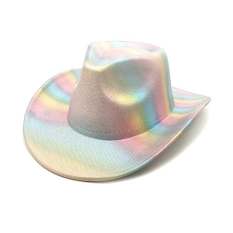 Western Rainbow Illusion Cowboy Hat Halloween Carnival Party Pink Colorful Big Brim Fluorescent Cowgirl Hat