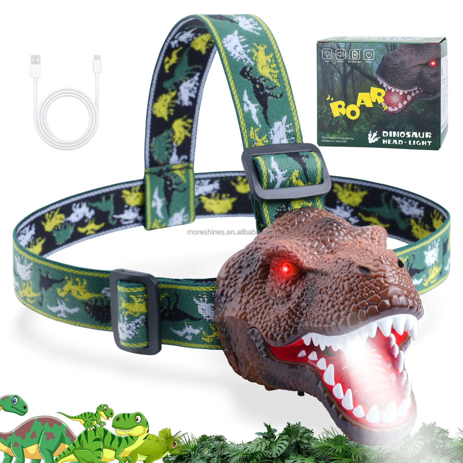 Adjustable Headband Dinosaur Shape Head Light Headlamp for Kids
