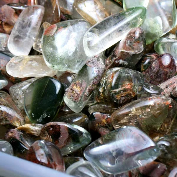 Natural Phantom Crystal Quartz Gemstone Green Chost Crystal Tumbled Stone