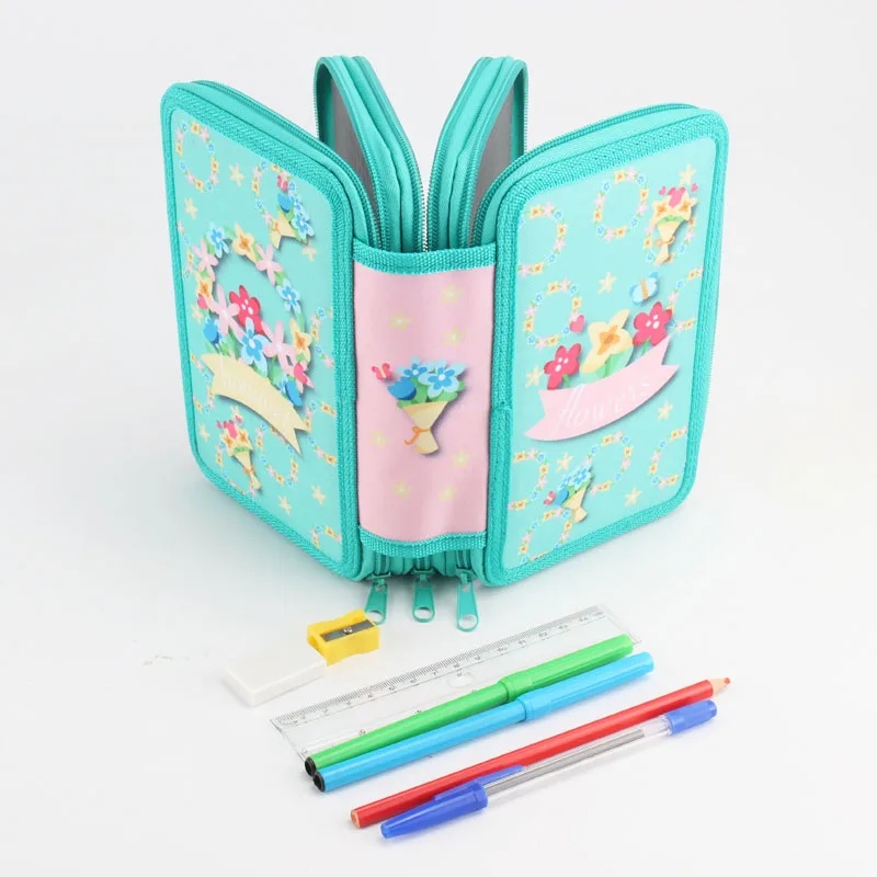 Lovely Flower Design Large Capacity Stationery Pencil Case for Girls