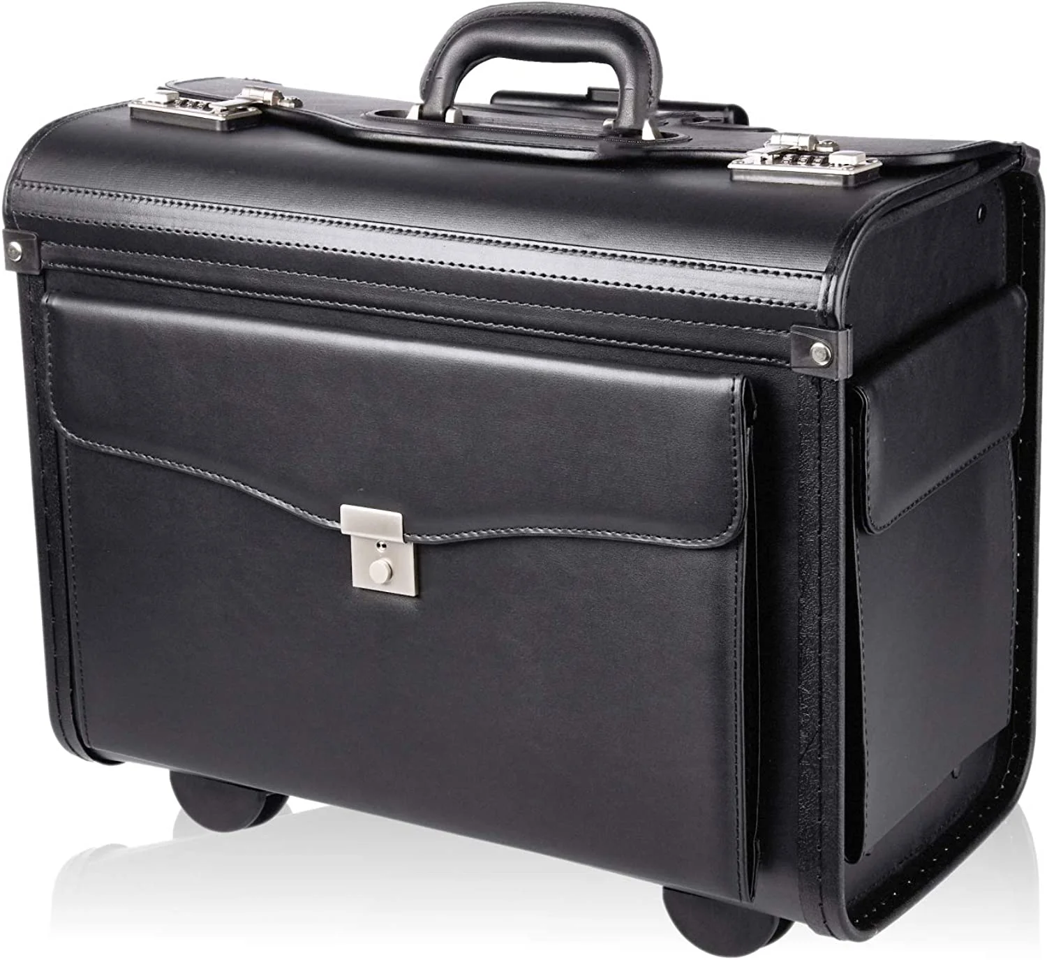 Unisex Pilot Bag with 2 Wheels Cabin Luggage for Travel and Outdoor Main Material PU Spinner Caster Lock Opening