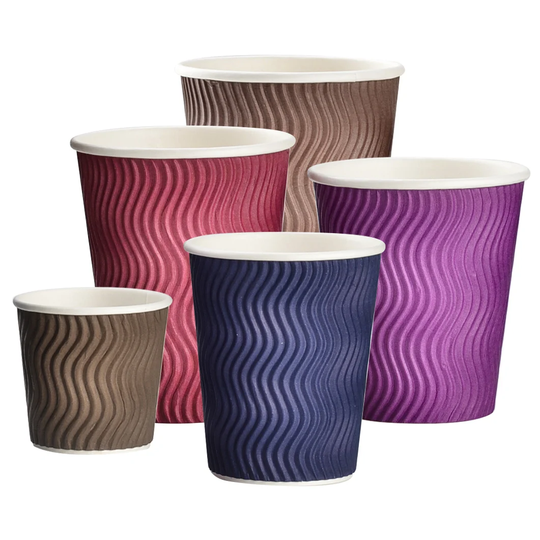 Disposable Coffee Milk Tea Cups Thickening Anti-scalding Corrugated 3-layer Paper S wave ripple cups